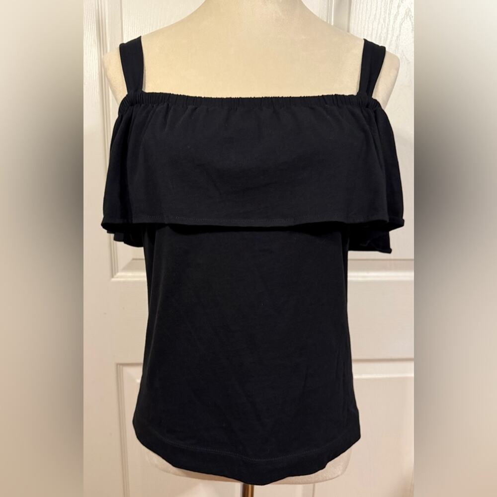 J. Crew Black Ruffle Tank Size XXS Oversized Stretchy Coquette Festival Boho‎